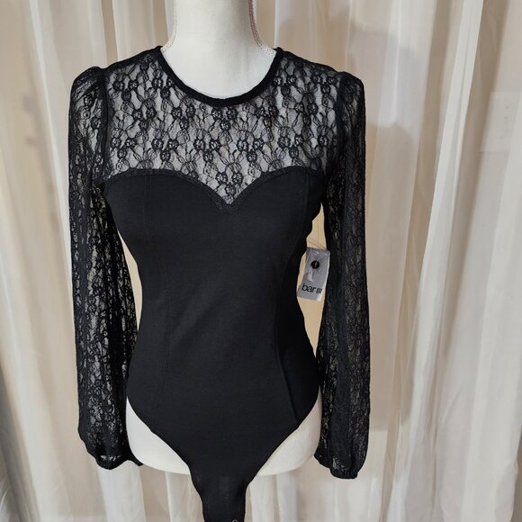 NWT- Black Lace-Trimmed Bodysuit - Picture 2 of 6